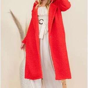 Vibrant Red Teddy Jacket for Women